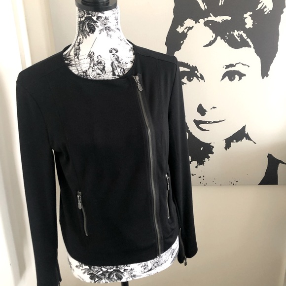 VALETTE Black Ponte Cotton Motocycle Jacket Asymmetrical Zipline Crop Size 10 - Picture 4 of 17